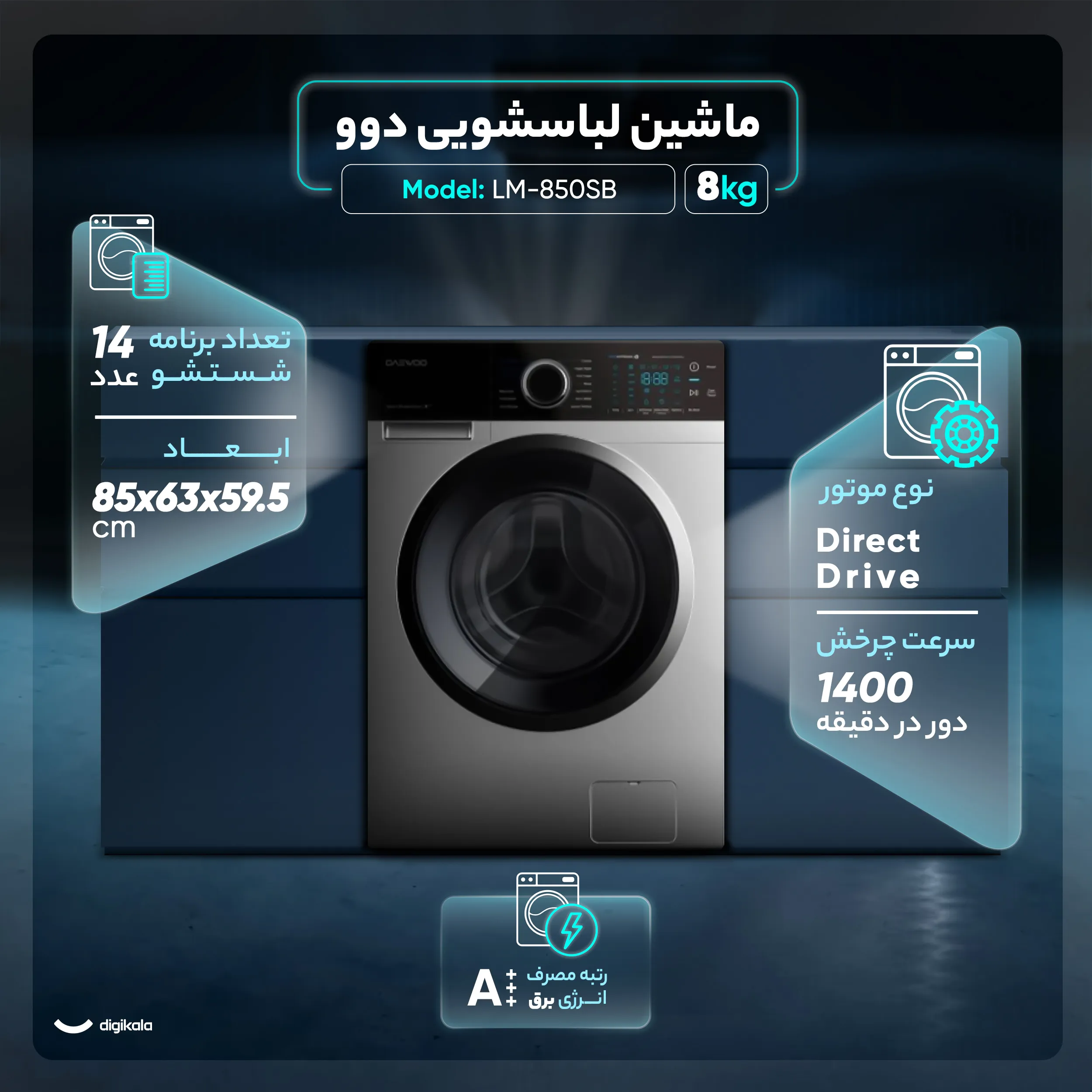 ماشین لباسشویی اتوماتیک دوو مدل LM-850SBظرفیت 8 کیلوگرم